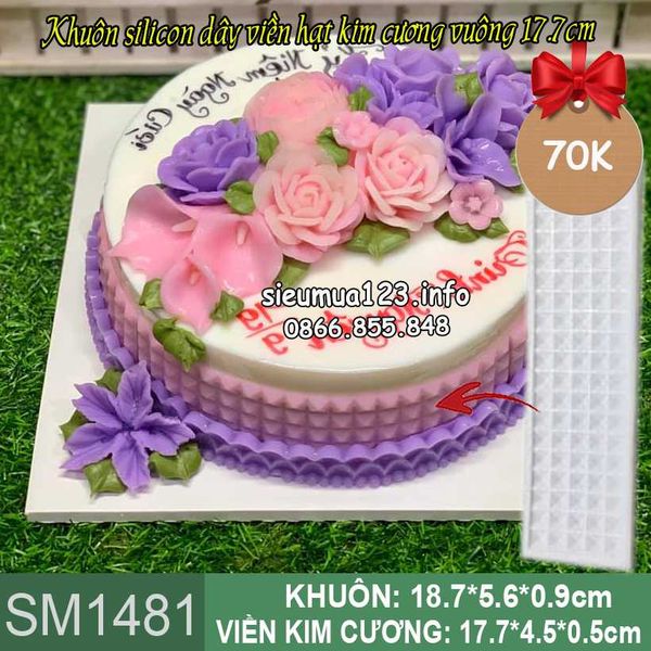 Khuôn silicon làm rau câu dây viền hạt kim cương vuông 17,7cm ( SM1481 )