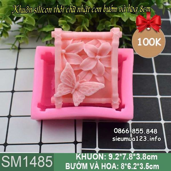 Khuôn silicon thỏi vuông hoa bướm 8cm ( SM1485 )