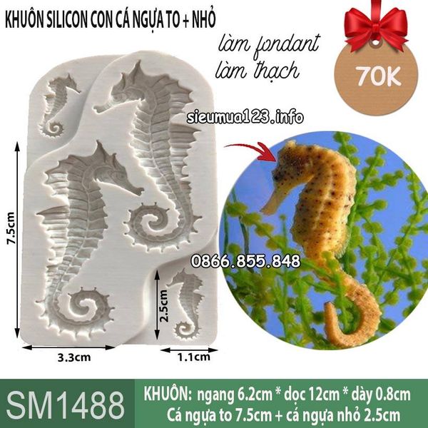 Khuôn silicon 4 con cá ngựa lớn nhỏ làm rau câu ( SM1488 )