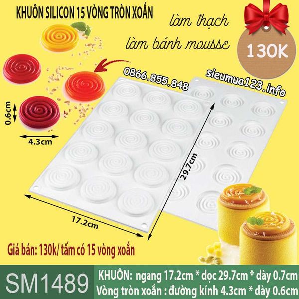 Khuôn silicon 15 vòng tròn xoắn 4,3cm làm bánh mousse ( SM1489 )