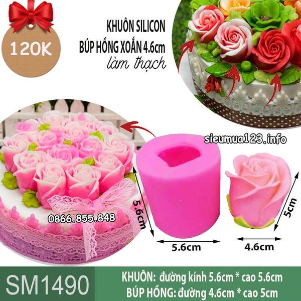 Khuôn silicon nụ hồng cánh xoắn 4.6cm làm rau câu ( SM1490 )