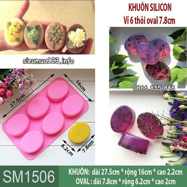 Khuôn silicon 6 hình oval 7,8cm làm rau câu ( SM1506 )