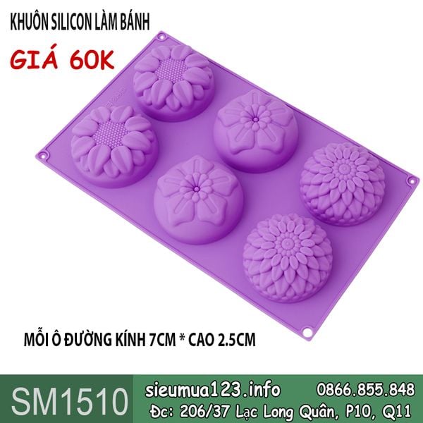 Khuôn silicon 6 hình hoa hướng dương mai cúc 7,2cm ( SM1510 )