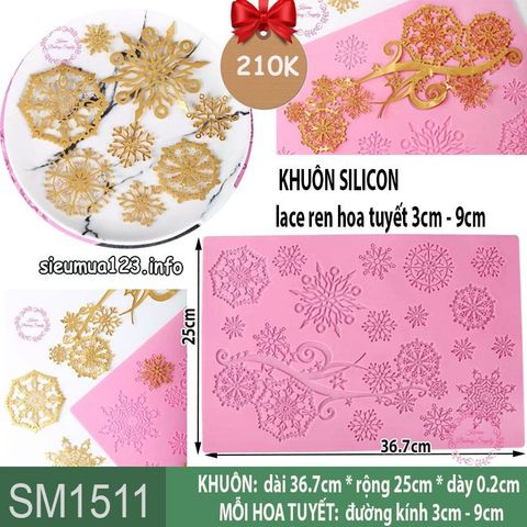 Khuôn silicon lace ren nhiều hoa tuyết size 3cm - 9cm ( SM1511 ) còn 1