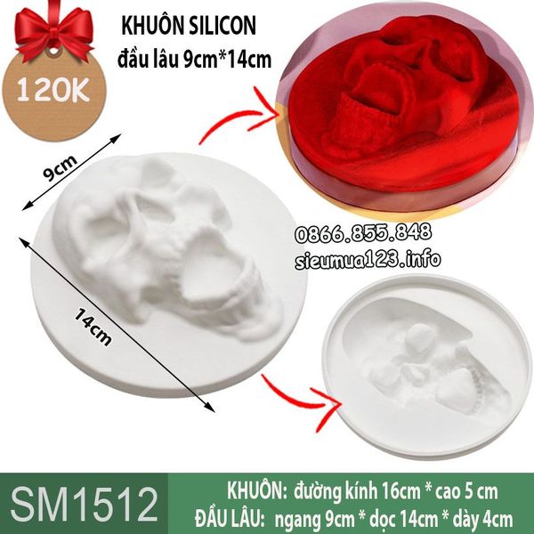 Khuôn silicon làm rau câu đầu lâu trắng to 14cm Halloween ( SM1512 )