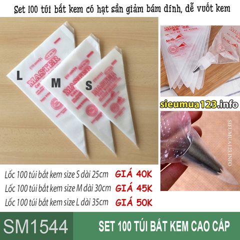 Set 100 túi bắt kem nút sần ( SM1544 ) bấm chọn size