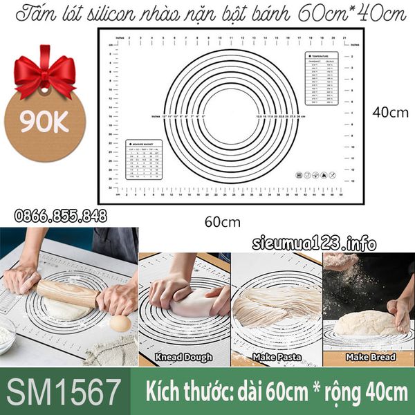Tấm lót silicon cán bột nhào nặn bột bánh size 60cm x 40cm ( SM1567 )