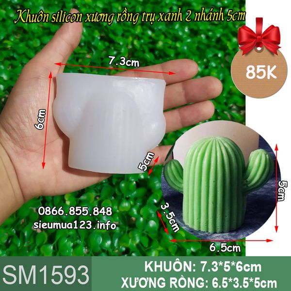 Khuôn silicon xương rồng trụ xanh 2 nhánh 5cm ( SM1593 )