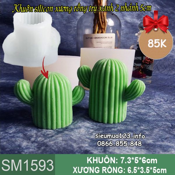 Khuôn silicon xương rồng trụ xanh 2 nhánh 5cm ( SM1593 )
