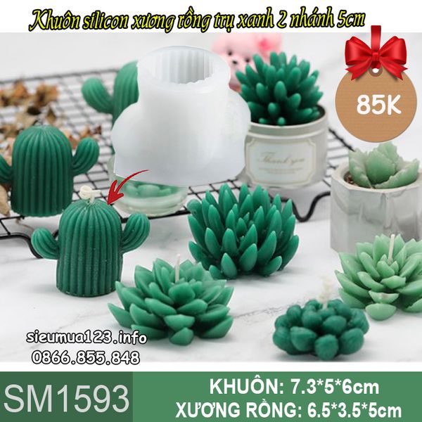 Khuôn silicon xương rồng trụ xanh 2 nhánh 5cm ( SM1593 )