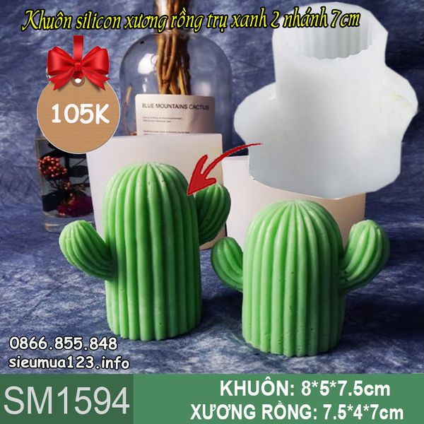 Khuôn silicon xương rồng trụ xanh 2 nhánh 7cm ( SM1594 )