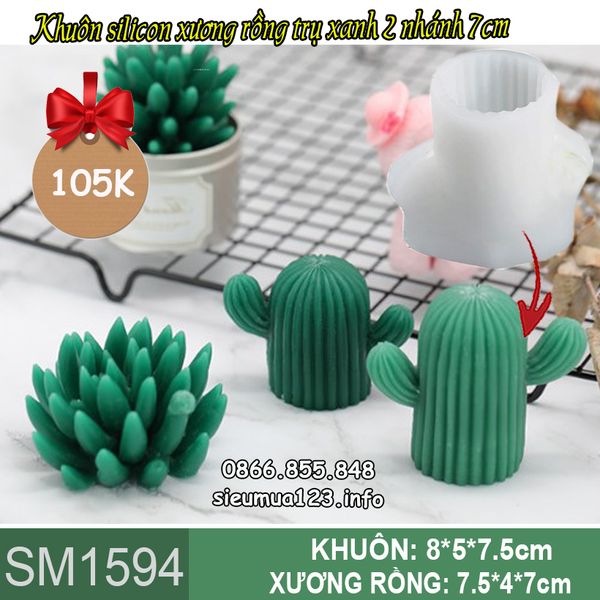 Khuôn silicon xương rồng trụ xanh 2 nhánh 7cm ( SM1594 )