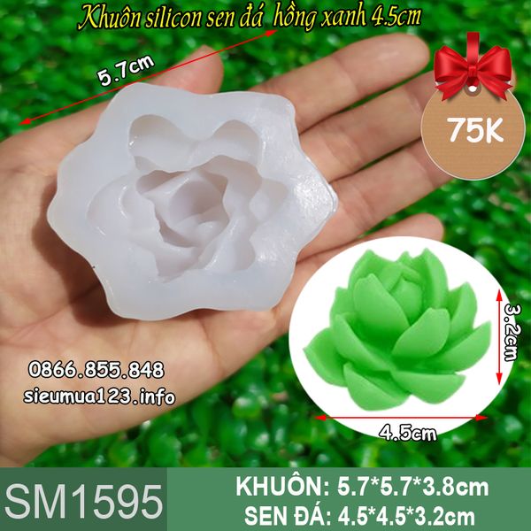 Khuôn silicon sen đá hồng xanh 4,5cm ( SM 1595 )