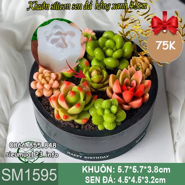 Khuôn silicon sen đá hồng xanh 4,5cm ( SM 1595 )