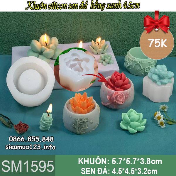 Khuôn silicon sen đá hồng xanh 4,5cm ( SM 1595 )