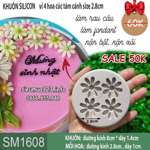 Khuôn silicon làm rau câu 4 hoa cúc tám cánh 2,8cm ( SM1608 )
