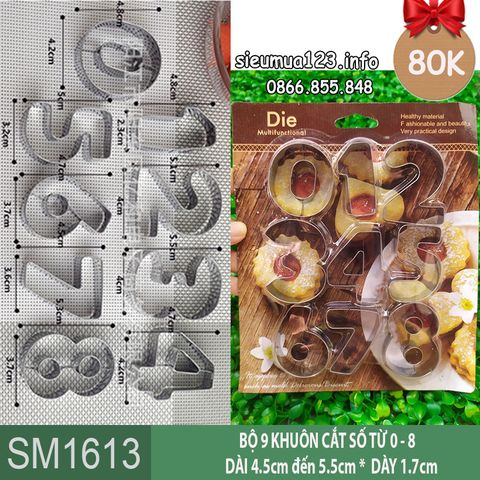 Bộ 9 khuôn ấn inox cắt số size 4,5cm - 5,5cm ( SM1613 ) numbers cookie cutters set