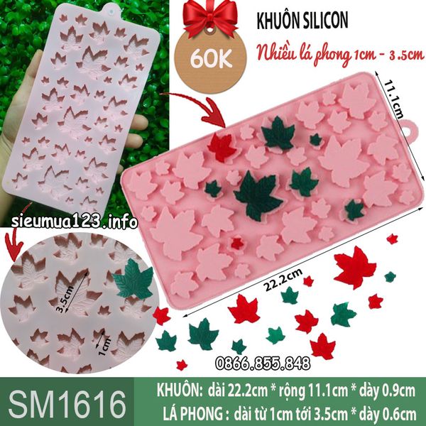 Khuôn silicon nhiều lá phong lớn nhỏ có gân 1cm - 3.5cm ( SM1616 )