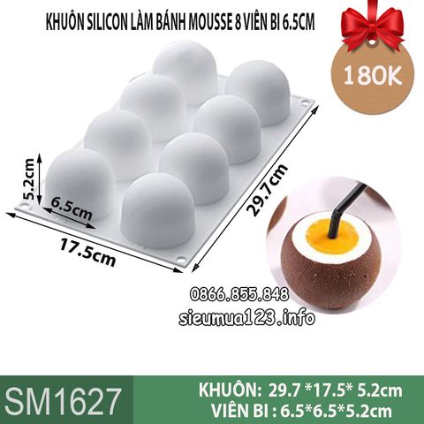 Khuôn silicon làm bánh mousse 8 viên bi 6,5cm ( SM1627 ) còn 1 cái