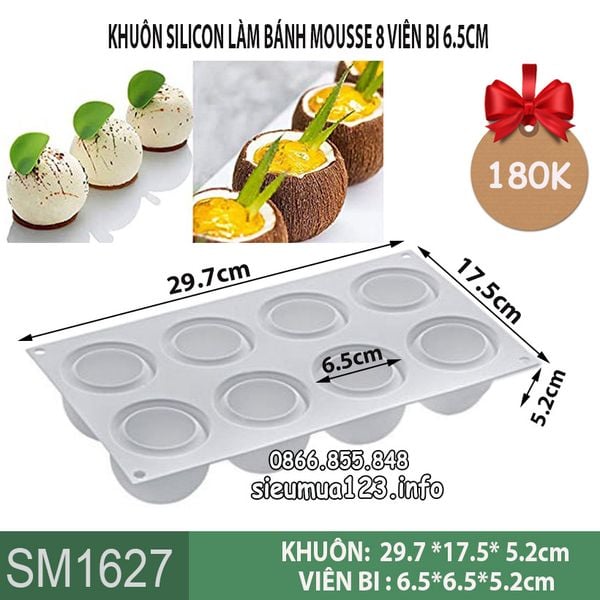 Khuôn silicon làm bánh mousse 8 viên bi 6,5cm ( SM1627 ) còn 1 cái