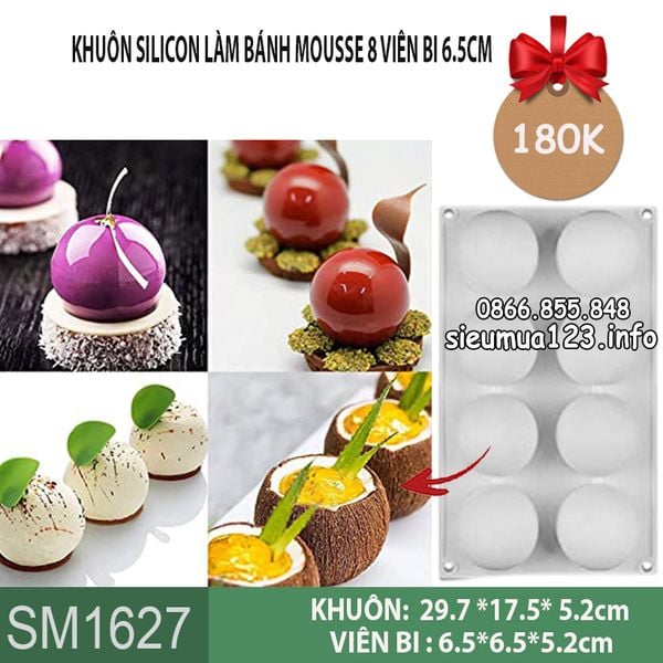 Khuôn silicon làm bánh mousse 8 viên bi 6,5cm ( SM1627 ) còn 1 cái