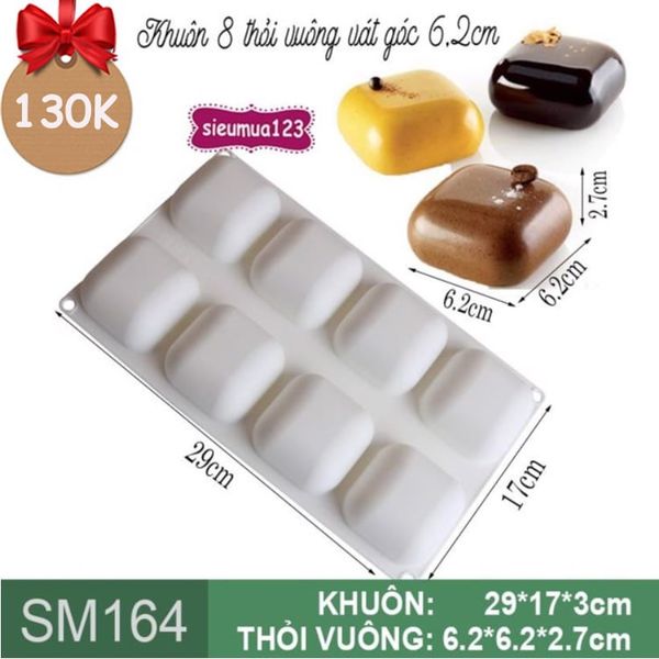 Khuôn silicon mousse 8 thỏi vuông vát góc 6,2cm ( SM164 )