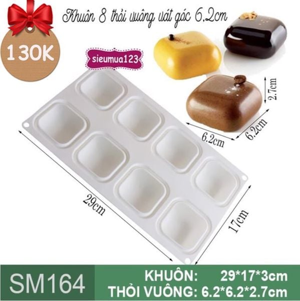 Khuôn silicon mousse 8 thỏi vuông vát góc 6,2cm ( SM164 )