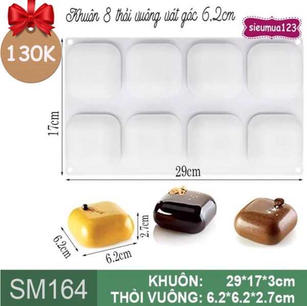 Khuôn silicon mousse 8 thỏi vuông vát góc 6,2cm ( SM164 )