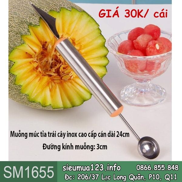 Muỗng múc tỉa trái cây inox cao cấp cán dài 24cm ( SM1655 )