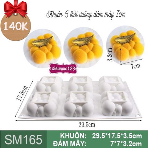Khuôn silicon mousse 6 thỏi vuông đám mây 7cm ( SM165 ) còn 1 cái