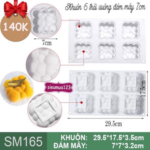 Khuôn silicon mousse 6 thỏi vuông đám mây 7cm ( SM165 ) còn 1 cái