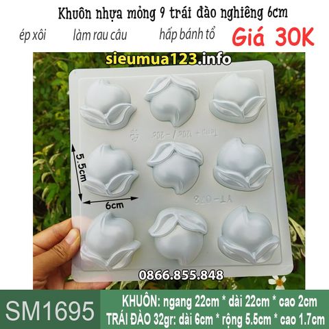 Khuôn nhựa mỏng 9 trái đào nằm nghiêng 6cm làm rau câu , bánh tổ (  SM1695 )