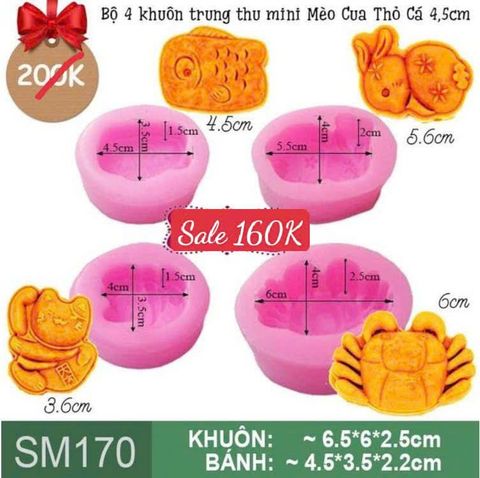 Bộ 4 khuôn trung thu mini Mèo Cua Thỏ Cá 4,5cm ( SM170 ) CÒN 4 BỘ