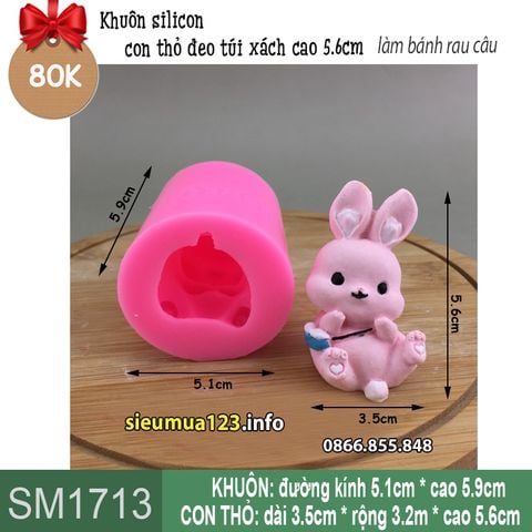 Khuôn silicon con thỏ đeo túi xách cao 5,6cm ( SM1713 )