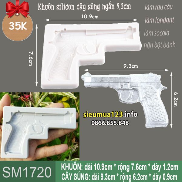 Khuôn silicon cây súng ngắn 9,3cm ( SM1720 ) mẫu 2024