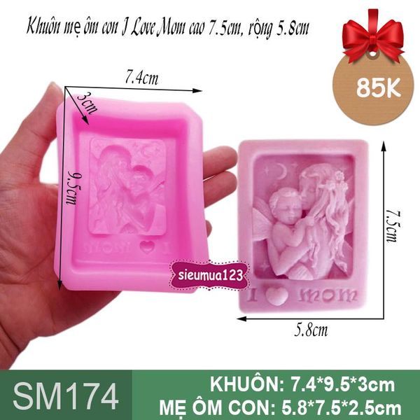 Khuôn silicon mẹ ôm con I Love Mom 7,5cm ( SM174 )