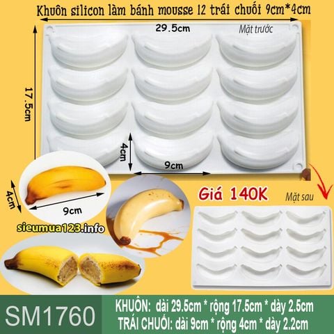 Khuôn silicon làm bánh mousse 12 trái chuối 9cm*4cm ( SM1760 ) còn 1 cái
