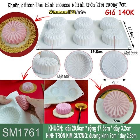 Khuôn silicon làm bánh mousse 6 hình tròn kim cương 7cm  ( SM1761 ) còn 2 cái