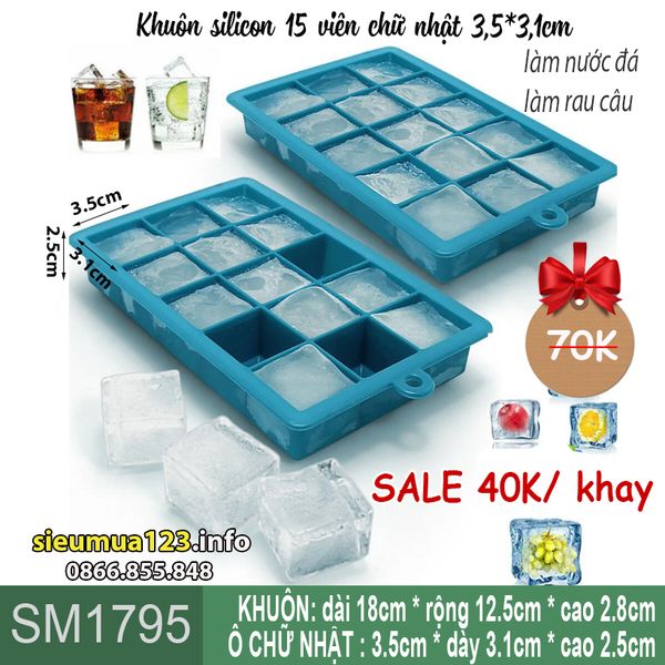 Khuôn thạch silicon 15 viên ô chữ nhật 3,5*3,1cm ( SM1795 )