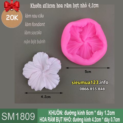 Khuôn silicon hoa râm bụt nhỏ 4,2cm ( SM1809 ) mẫu 2024