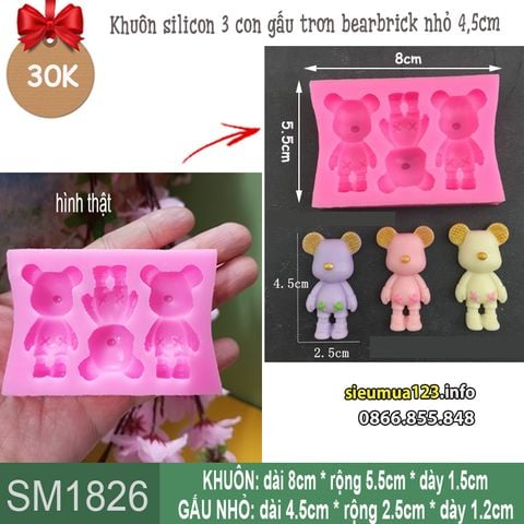 Khuôn silicon 3 con gấu trơn bearbrick nhỏ 4,5cm ( SM1826 ) mẫu 2024