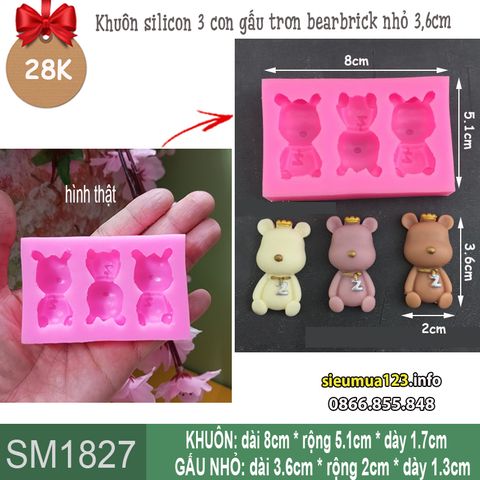 Khuôn silicon 3 con gấu trơn bearbrick nhỏ 3,6cm ( SM1827 ) mẫu 2024