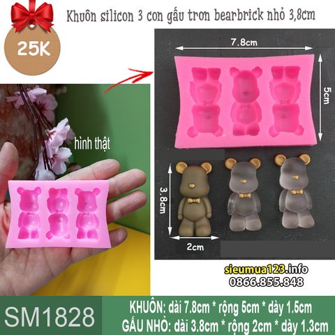 Khuôn silicon 3 con gấu trơn bearbrick nhỏ 3,8cm ( SM1828 ) mẫu 2024