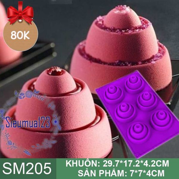 Khuôn nướng bánh silicon : Khuôn 6 trụ tròn tháp tầng 7cm ( SM205 )
