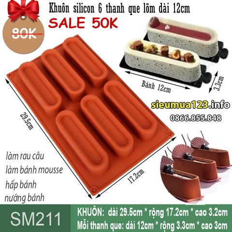 Khuôn silicon 6 thanh que lõm dài 12cm ( SM211 )