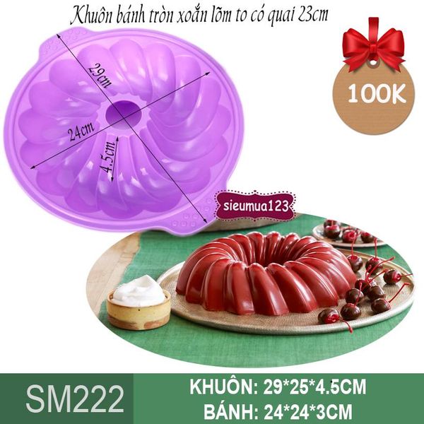 Khuôn silicon nướng bánh tròn xoắn lõm to có quai 23cm ( SM222 )