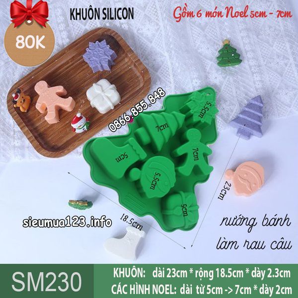 Khuôn silicon 6 món Noel cây thông gói quà 5cm - 7cm ( SM230 )