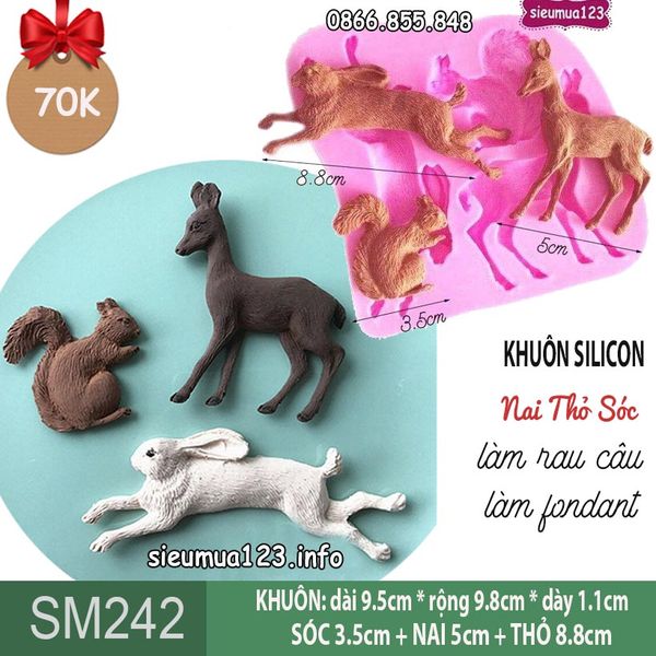 Khuôn silicon con nai con thỏ con sóc ( SM242 )