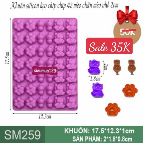 Khuôn silicon kẹo chip chip 42 mèo chân mèo nhỏ 2cm ( SM259 )