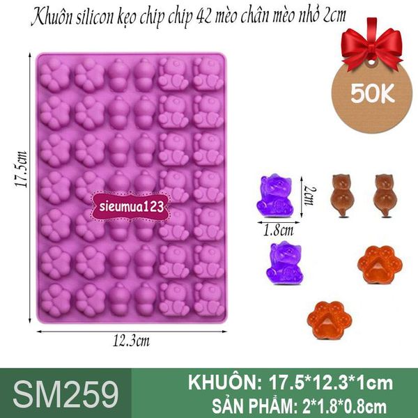 Khuôn silicon kẹo chip chip 42 mèo chân mèo nhỏ 2cm ( SM259 ) SALE OFF